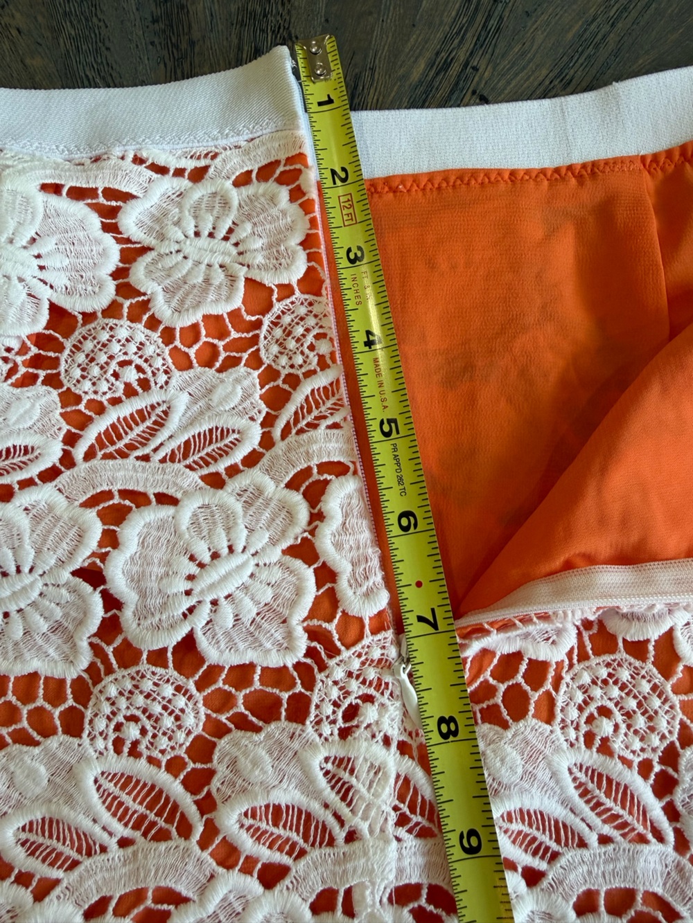 Rebecca Minkoff Orange & White Lace Pencil Skirt Size 4 - Picture 6 of 8